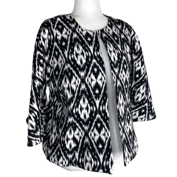 Peter Nygard Women’s Tribal Ikat Print Open Blazer Boho Jacket 3/4 Sleeve Work - Picture 2 of 8